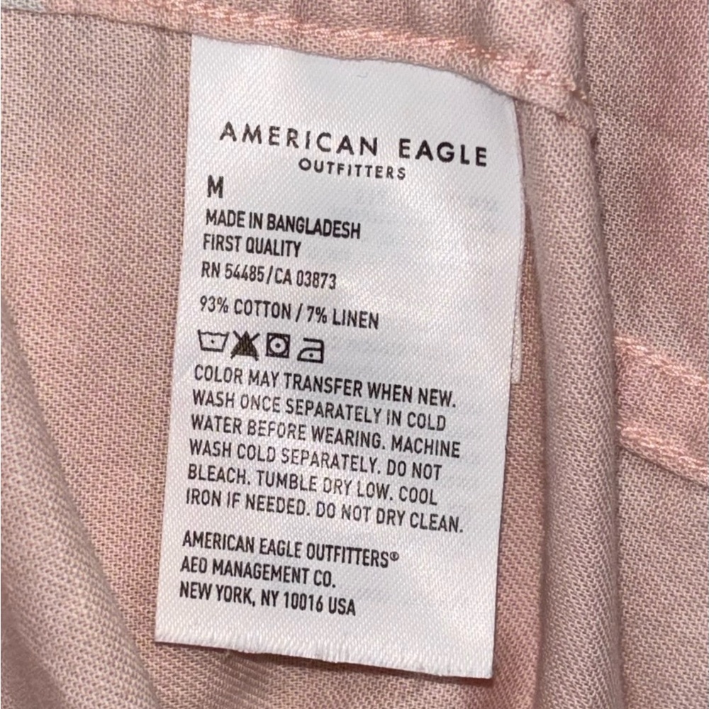 American Eagle AE Pink Tropical Floral Hawaiian Shirt Mens Medium Cotton Linen - Picture 4 of 4